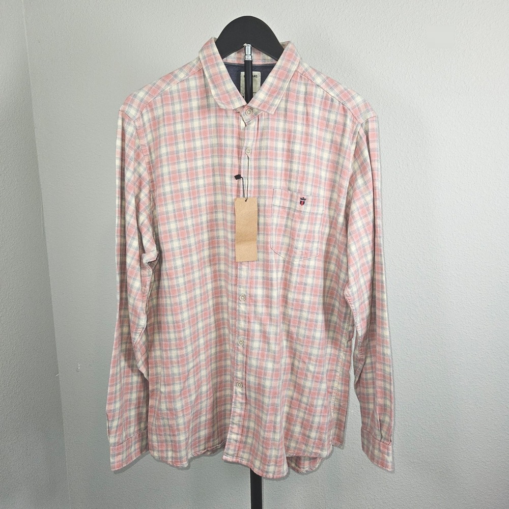 Louis Philippe LP Jeans Flannel Shirt Mens 42 Slim Pink Plaid Button Front